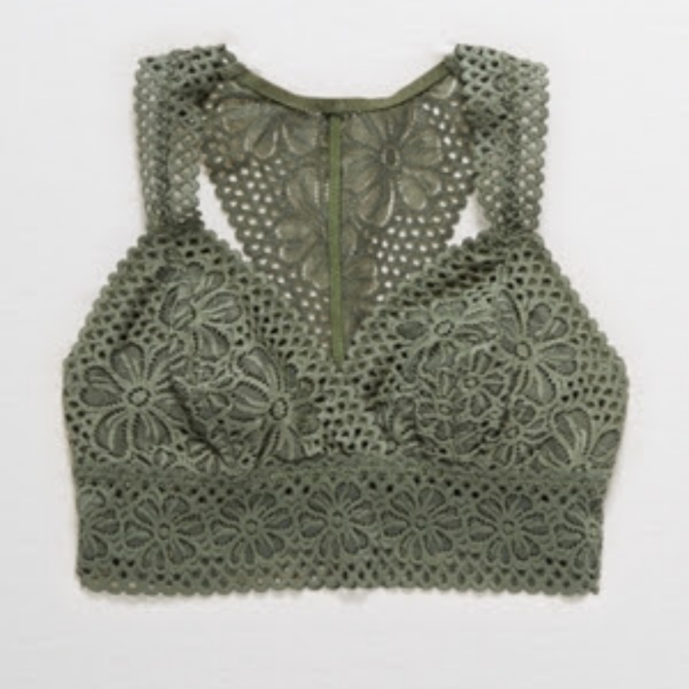 Aerie Green Floral Lace Bralette